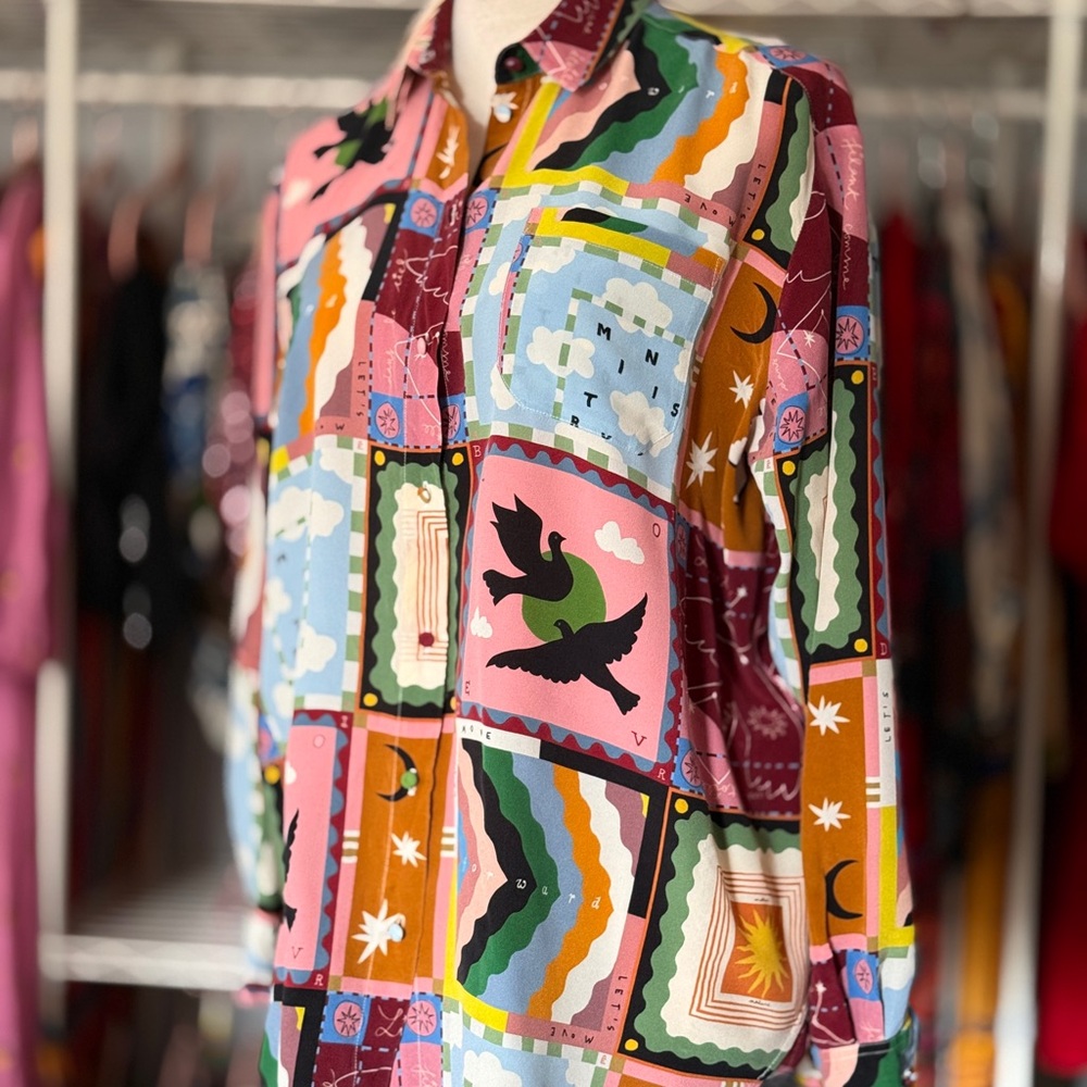 Sezane Multicolor Patchwork Button Down Shirt - image 4